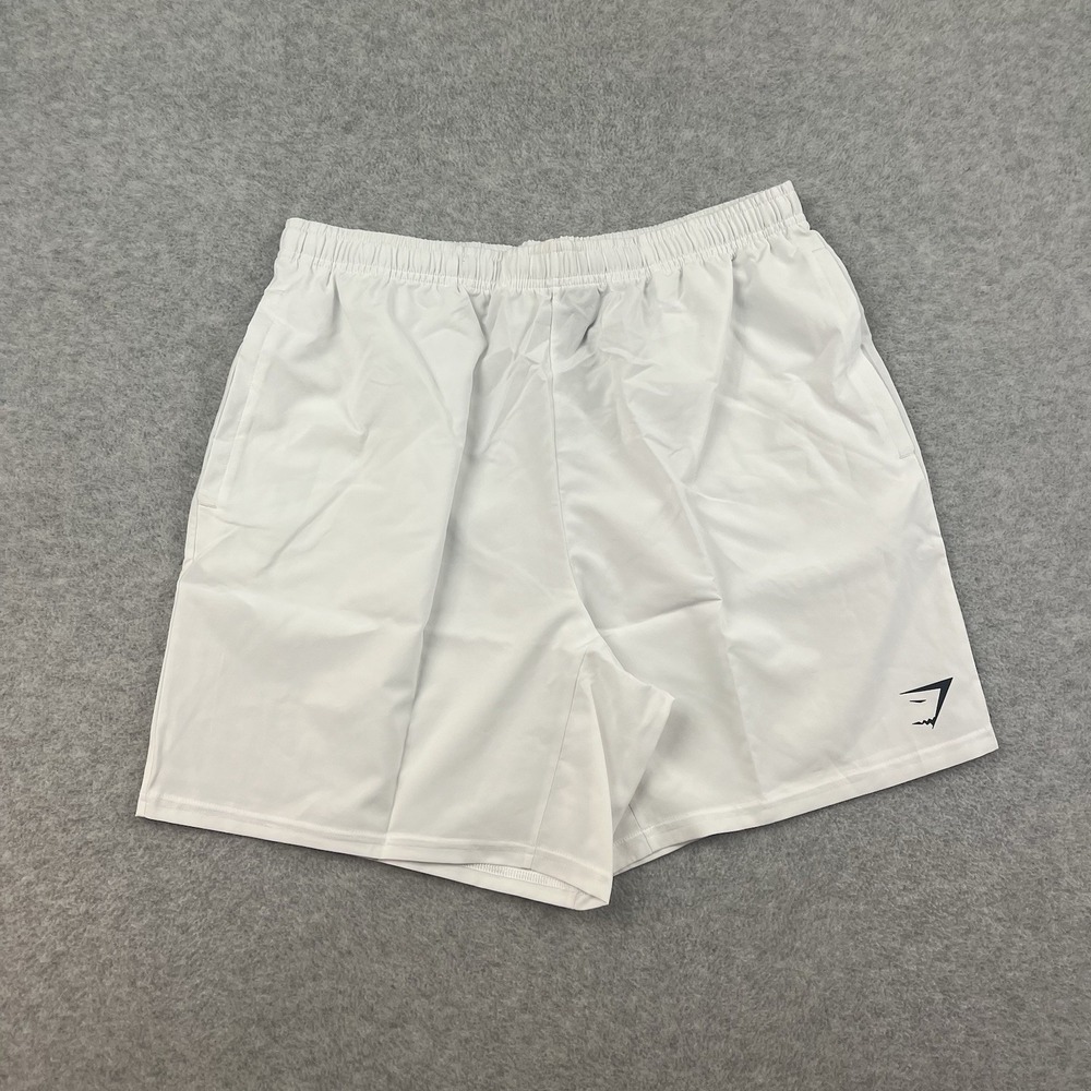Gymshark Arrival Shorts Mens XL‎ White 7" Crest Zipper Pockets Drawstring Light